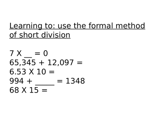 Y6 Maths: formal written method of short division (no remainders)