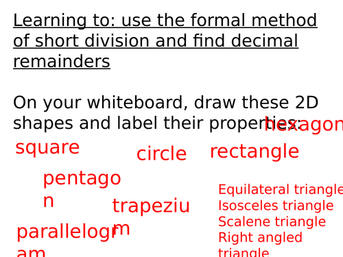 Y6 Maths: Formal written method of short division (with decimal remainders)