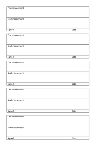 GCSE and A Level art formative feedback sheet for sketchbooks