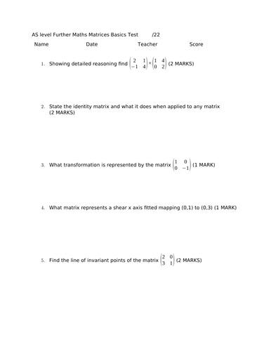AS Further Maths Matrices Basics Test