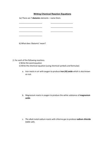 Writing Chemical Equations (National 5 Chemistry)