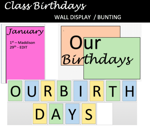 pastel class birthday display EDITABLE