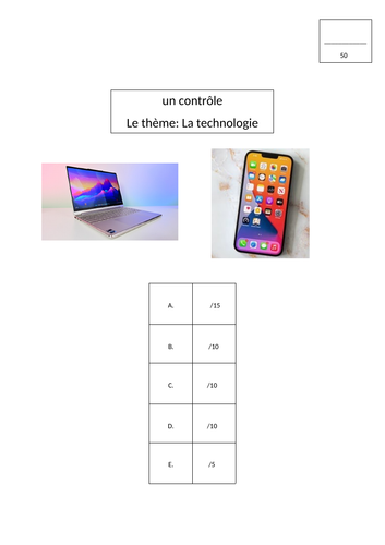KS4 French - End of unit test: La technologie (with answers)