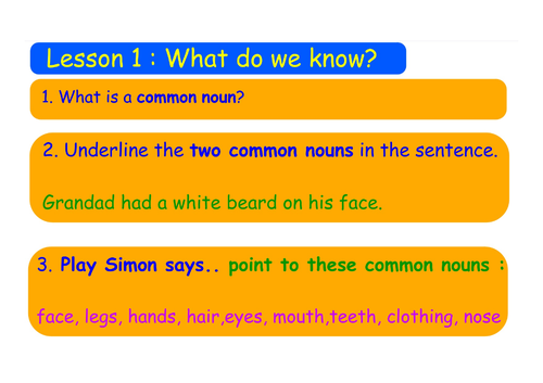 Grandad's Island- common nouns grammar lesson