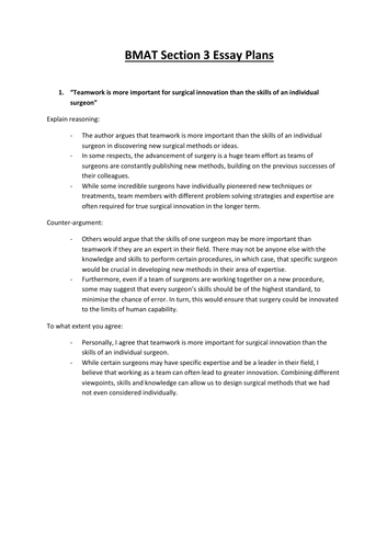 BMAT Section 3 Essay Plans