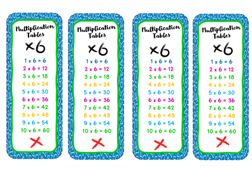 Multiplication Bookmarks x6 x7 x9 x11 x12