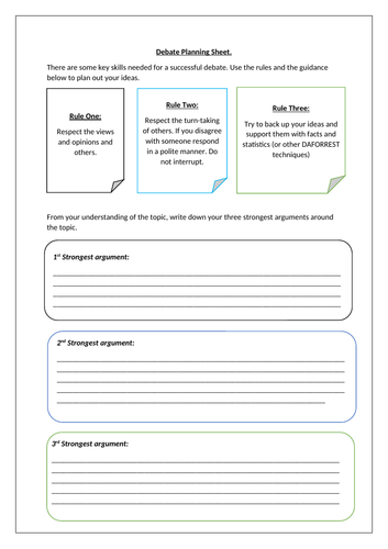 Functional Skills: Debate worksheet