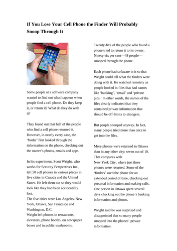Mobile Phone Reading Assessment