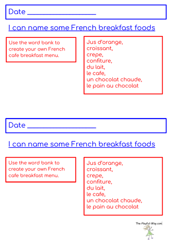Create a French breakfast menu