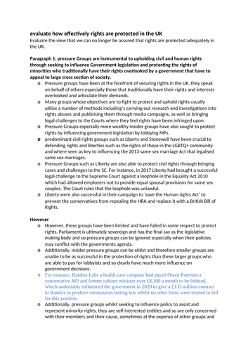 Complete A Level Politics Democracy, rights and pressure Group notes and essays