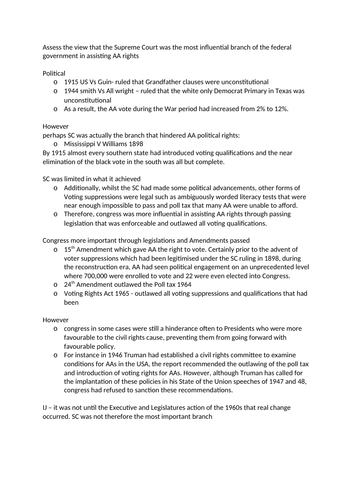 OCR AA Civil Rights 1865-1992 notes and essay plans