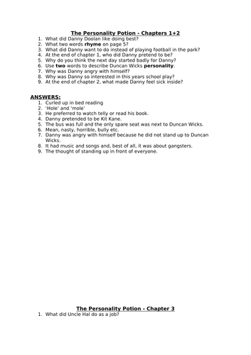 Comprehension: 'The Personality Potion'