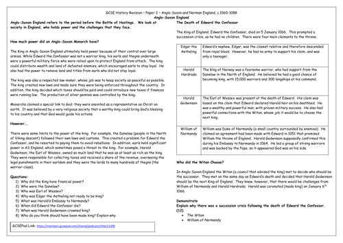 Anglo-Saxon and Norman England Revision