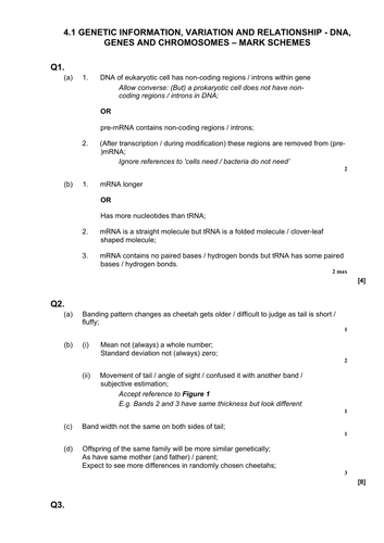 A level Biology - Genetic variation & Relationships-  COMPLETE Exam Q&A packs