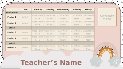 Editable Teacher Timetable Boho Rainbow Dalmatian Spot