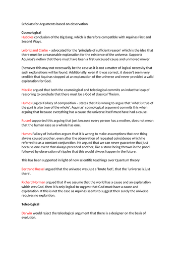 Aquinas's Cosmological Argument RS OCR A Level Complete notes and essay ...