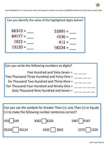 Year 5 Maths - Read, Write, Order and Compare Numbers up to 1 million