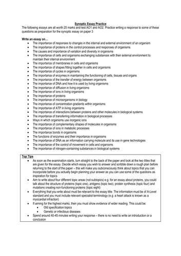 aqa biology synoptic essay examples