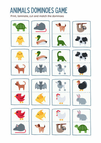 Animals dominoes English KS2 primary worksheet | Teaching Resources