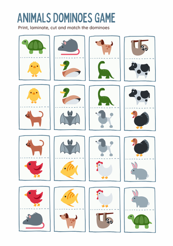 Animals dominoes English KS2 primary worksheet