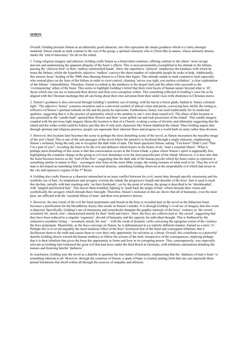 Lord of the Flies Simon essay grade 8/9