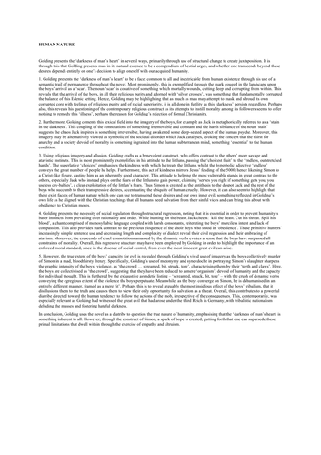 Lord of the flies human nature full mark grade 9 model essay