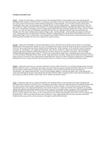 Analysis of the symbol of hair in lord of the flies grade 8/9