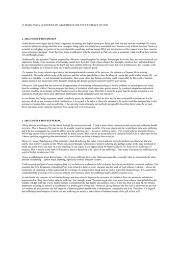 4 grade 8/9 RE model 12 markers on arguments for the existence of God AQA