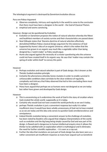 Aquinas and Paley's Teleological argument OCR A Level Religious Studies - Arguments from observation