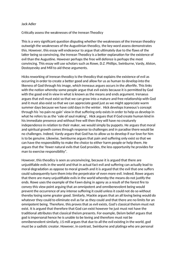 Problem of Evil OCR Religious Studies A Level, notes and essay plans.