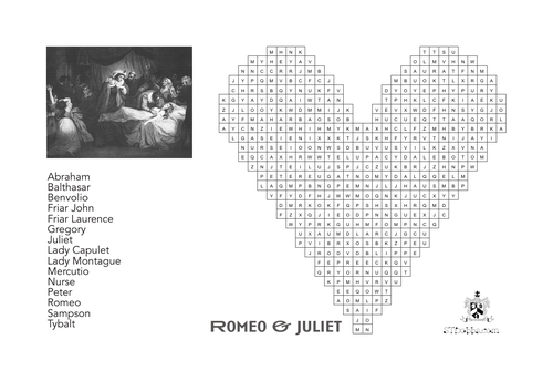 Romeo & Juliet characters wordsearch
