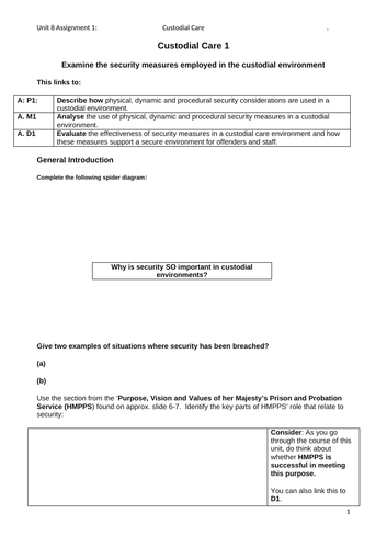 Unit 8: Custodial Care BTEC UPS