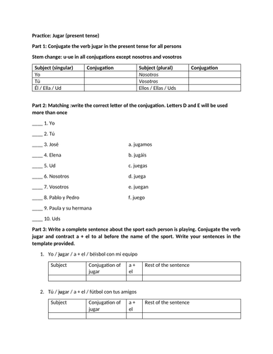 jugar-worksheet-present-tense-teaching-resources