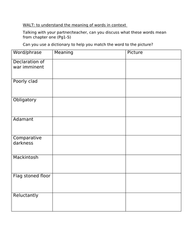 Goodnight Mr Tom Y6 Reading Comprehensions (Chapter 1-2)