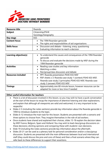 Rwanda | PSHE, assemblies | KS5 | MSF
