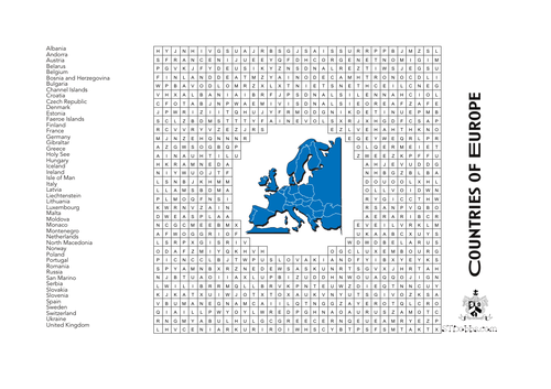 Countries of Europe wordsearch