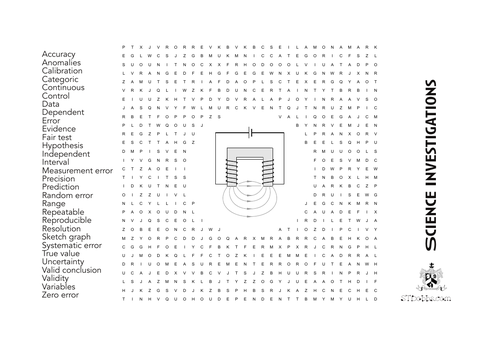 Science investigations wordsearch