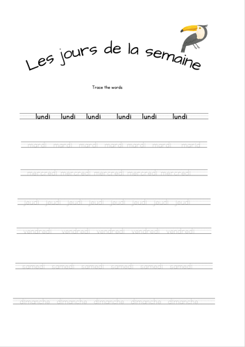 French primary KS2 worksheet days of the week