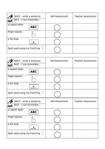 Writing Assessments (self and teacher)