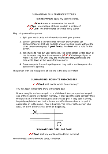 Spelling - Summarising Activities