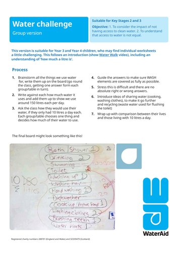 Water Use Exercise - KS2 or KS3 - WaterAid