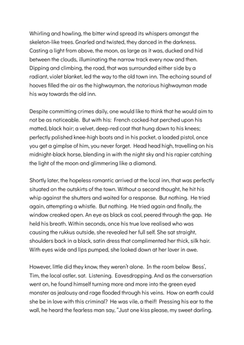 Highwayman part 1 - narrative WAGOLL