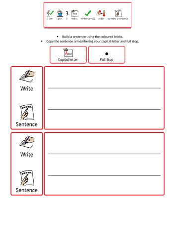 Sentence writing template using visuals