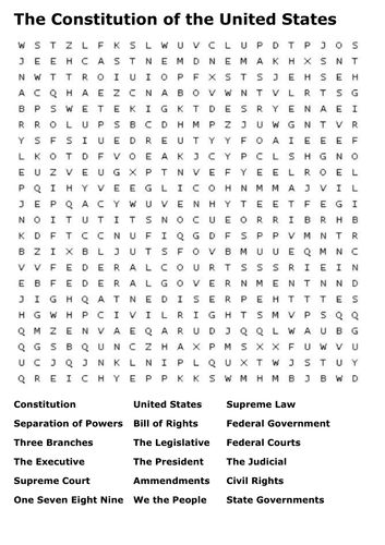 The Constitution of the United States Word Search