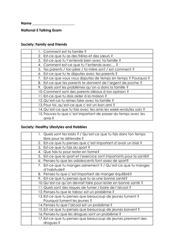 SQA National 5 Talking Exam Questions