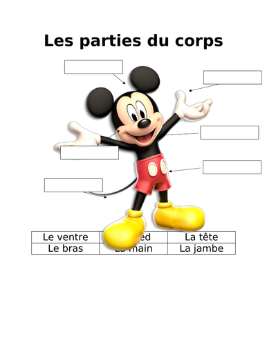 French Body Parts Worksheet