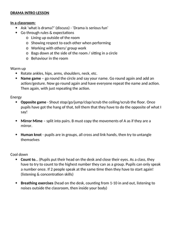 Drama Intro Lesson | Teaching Resources