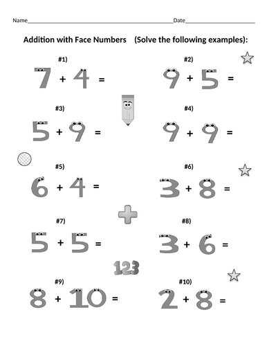 Addition with Face Numbers (35 Examples)