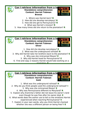 Harriet Tubman differentiated Comprehension