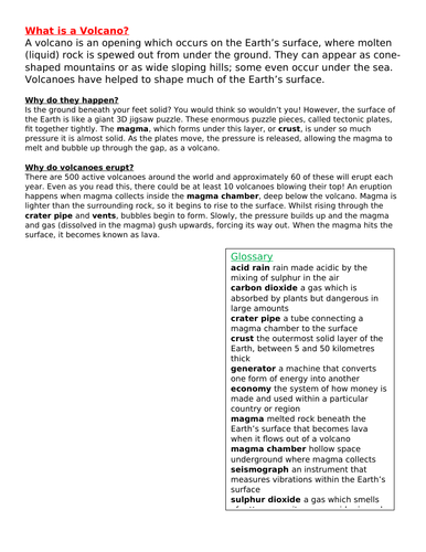 Volcanoes differentiated comprehension